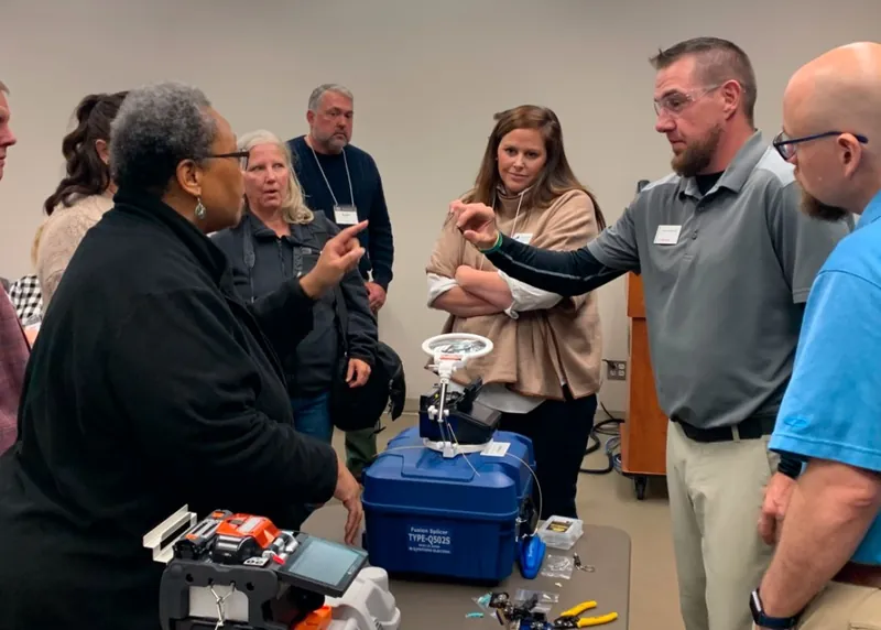 A fiber splicing demonstration at the Culpeper, Virginia workshop